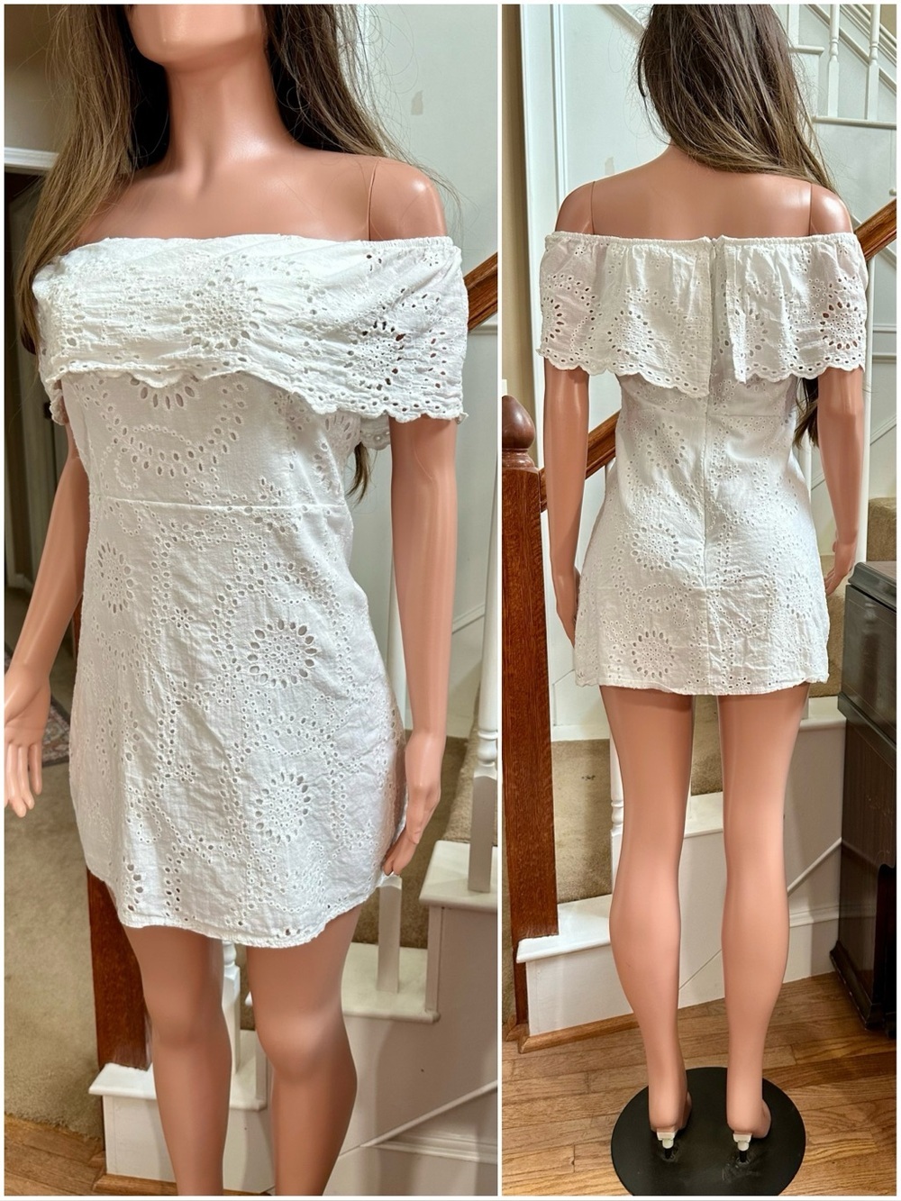 Off-Shoulder White Eyelet Mini Dress